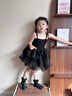 班喜迪女童夏裝連衣裙洋氣兒童公主裙子周歲寶寶禮服夏季小童吊帶蓬蓬裙 黑色 90 曬單實(shí)拍圖