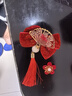 花詩(shī)可新年紅色兒童發(fā)夾蝴蝶結發(fā)飾古風(fēng)過(guò)年頭飾中國風(fēng)女童漢服假發(fā)發(fā)卡 1#花朵扇子蝴蝶結珍珠流蘇對夾 曬單實(shí)拍圖