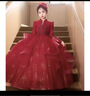 AEOJ女童酒紅絕美走秀小禮服冬季輕奢小眾新年主持人生日宴鋼琴演出服 酒紅色 145 150（身高-155/體重35-40kg） 曬單實(shí)拍圖