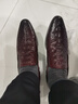 LEEFLC&GGXN奢侈品牌鱷魚(yú)紋男士皮鞋商務(wù)正裝真皮尖頭套腳一腳蹬英倫單鞋潮 酒紅色 39 曬單實(shí)拍圖
