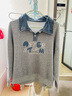 百圖（betu）女裝秋季新款衛衣趣味撞色字母繡花牛仔拼接上衣女2509T59 灰色 XS 曬單實(shí)拍圖