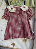 幼歌（YOUGE）嬰幼繡花娃娃領(lǐng)泡泡袖短袖襯衫甜美上衣 紅白格上衣 90 cm 曬單實(shí)拍圖