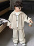 帕皮猴男童春裝運動(dòng)套裝帥氣韓版2026新款春秋款兒童衛衣外套休閑兩件套 杏色套裝兩件套 90 碼建議1-2歲（身高85左右） 曬單實(shí)拍圖