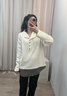 Sellynear孕婦衛衣春季新款時(shí)尚寬松長(cháng)袖翻領(lǐng)拼格紋假兩件T恤上衣 奶油白 S 曬單實(shí)拍圖