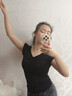 檸檬運動(dòng)短袖舞蹈服女舞蹈修身上衣練功服訓練服女士圓領(lǐng)t恤跳舞服成人 黑色 175 （建議身高170-175cm） 曬單實(shí)拍圖
