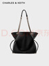 CHARLES&KEITH大容量柔軟抽繩鏈條福袋包托特包包女包女士生日禮物CK2-20782654 Black黑色 L 曬單實(shí)拍圖