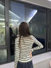 復古亨利領(lǐng)彩點(diǎn)長(cháng)袖t恤女黑白條紋針織打底衫春秋季修身辣妹長(cháng)袖 圖片色 S 曬單實(shí)拍圖