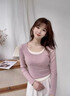 假兩件修身打底衫長(cháng)袖t恤女內搭春秋季薄款2026新款收腰短款上衣 粉色 M 曬單實(shí)拍圖