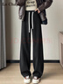 拉夏貝爾人字紋毛呢彎刀闊腿褲女秋冬新款香蕉褲 黑灰色【常規款】 2XL 曬單實(shí)拍圖