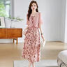 鹿王戀雪輕奢高級感連衣裙子女士春秋夏季2026年新款的漂亮雪紡碎花長(cháng)裙 粉色 2XL  130-140斤 曬單實(shí)拍圖