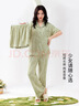 都市麗人女士睡衣女100%純棉三件套舒適春夏可外穿開(kāi)衫短袖長(cháng)褲家居服綠色 曬單實(shí)拍圖