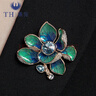 唐后（TH）富貴牡丹胸針女高檔奢華水晶胸花別針大衣西裝配飾老師禮物女 孔雀藍 曬單實(shí)拍圖