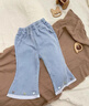 班喜迪女童牛仔褲夏裝洋氣兒童喇叭褲寬松女寶寶冰絲褲七分小童褲子夏季 藍色 100 曬單實(shí)拍圖