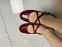 真美詩(shī)董潔同款摩卡慕斯秋復古羊皮平底單鞋軟底芭蕾瑪麗珍鞋女 酒紅 37 曬單實(shí)拍圖