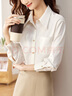 尚都比拉商務(wù)休閑白色襯衫女春秋季職業(yè)正裝光澤感氣質(zhì)金屬扣長(cháng)袖襯衣上衣 曬單實(shí)拍圖