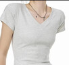 拉夏貝爾正肩短袖T恤女2026夏季新款V領(lǐng)修身顯瘦百搭打底上衣 麻灰色 L 曬單實(shí)拍圖