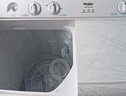海爾（Haier）半自動(dòng)洗衣機雙桶雙缸10公斤家用小型大容量雙電機強勁動(dòng)力省水電洗脫分離波輪以舊換新老式洗衣機 10公斤 雙缸 強勁颶風(fēng)水流+溢水漂洗+帶移動(dòng)腳輪 曬單實(shí)拍圖