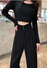 浪莎窄版西裝褲女春夏季2026新款垂感直筒小個(gè)子高腰顯瘦休閑闊腿褲子 黑色 【夏季薄款】 L 【適合106-115斤】 曬單實(shí)拍圖