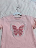 G.DUCK HELLO小黃鴨亮片蝴蝶純棉女童短袖t女孩夏季童裝洋氣兒童衣服上衣T恤 粉紅色 90 cm 曬單實(shí)拍圖