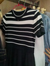 詩(shī)篇專(zhuān)選涼感曲珠毛織黑白條紋拼接修身顯瘦連衣裙2025夏季新款 黑色 L 曬單實(shí)拍圖