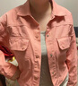 妹丫2026春季新款韓版短款糖果色牛仔短外套女休閑寬松洗水棉夾克 淺粉色 S 曬單實(shí)拍圖