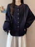 衣然呈品藍色復古牛仔外套女春秋新款大碼胖mm顯瘦遮肚設計感上衣夾克女裝 深藍色 M 【建議105-120斤】 曬單實(shí)拍圖