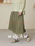 MSLAN春商場(chǎng)同款松緊腰純色壓褶中裙柔軟舒適直筒復古顯瘦半身裙 苔蘚綠 M 曬單實(shí)拍圖