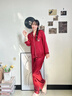 媞妮歐（DINIO）情侶睡衣男女春秋款長(cháng)袖冰絲紅色新婚結婚大碼家居服套裝本命年 曬單實(shí)拍圖