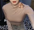 嫻柔莫代爾黑色高領(lǐng)打底衫女春秋冬季內搭輕薄長(cháng)袖t恤顯瘦保暖上衣 皮粉色【半高領(lǐng) 莫代爾】 M 曬單實(shí)拍圖