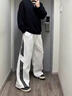 尤芮軻胖子重磅大碼美式三條杠運動(dòng)衛褲男春秋闊腿寬松直筒休閑長(cháng)褲 白灰色 3XL 曬單實(shí)拍圖