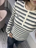 復古亨利領(lǐng)彩點(diǎn)長(cháng)袖t恤女黑白條紋針織打底衫春秋季修身辣妹長(cháng)袖 圖片色 S 曬單實(shí)拍圖