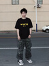 WASSUP2025搞怪貓眼T恤衫夏季寬松純棉國潮牌ins男女生短袖圓領(lǐng)重磅休閑 黑色 常規 M 曬單實(shí)拍圖