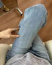 定原淺藍色星空燙鉆直筒牛仔褲女2026春季新款細閃寬松窄版闊腿休閑褲 淺藍色/贈腰帶 XL /29【推薦115-125斤】 曬單實(shí)拍圖