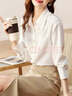 尚都比拉商務(wù)休閑白色襯衫女春秋季職業(yè)正裝光澤感氣質(zhì)金屬扣長(cháng)袖襯衣上衣 曬單實(shí)拍圖