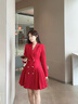 晨芙職業(yè)西裝連衣裙女時(shí)尚高腰雙排扣小個(gè)子氣質(zhì)女神范百褶裙通勤工裝 紅色 S 建議80-90斤 曬單實(shí)拍圖