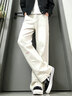 佘曼萊米白色微喇牛仔褲男款春秋季扣眼刺繡健身褲子男美式彎刀直筒長(cháng)褲 米色 XL 曬單實(shí)拍圖