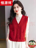 恒源祥100%羊毛馬甲背心女外搭2025新款春秋季麻花針織背心寬松羊毛坎肩 紅色 XL 曬單實(shí)拍圖