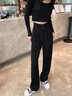 浪莎窄版西裝褲女春夏季2026新款垂感直筒小個(gè)子高腰顯瘦休閑闊腿褲子 黑色 【夏季薄款】 L 【適合106-115斤】 曬單實(shí)拍圖