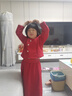 G.duck女童小香風(fēng)套裝2025新年衣服紅色兒童裝加絨拜年服女大童冬裝裙子 紅色 【銀狐絨】 130 cm 曬單實(shí)拍圖