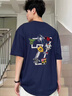 燦圖 美式復古潮牌仿刺繡印花短袖T恤男夏季新款重磅純棉學(xué)生半袖上衣 藏青色 XL 建議120斤到140斤 曬單實(shí)拍圖