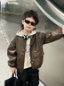 G.duck小黃鴨童裝兒童套裝男童春秋新款一歲寶寶衣服男孩帥氣皮衣兩件套 棕色 110 曬單實(shí)拍圖