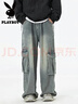 花花公子闊腿工裝牛仔褲男款美式潮牌大口袋寬松褲子水洗復古高街拖地長(cháng)褲 N9066-藍色 2XL 建議150-165斤 曬單實(shí)拍圖