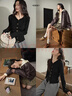 闊色（kuose）杏色修身顯瘦連帽打底衫女2025秋季新款長(cháng)袖內搭針織衫毛衣 黑色 M 曬單實(shí)拍圖