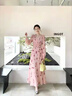 鹿王戀雪輕奢碎花長(cháng)袖連衣裙女春秋季2026年新款高級感收腰顯瘦氣質(zhì)長(cháng)裙子 粉色 L 曬單實(shí)拍圖