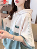 皮爾卡丹（pierre cardin）連帽設計感短袖t恤女夏裝2026新款寬松大碼撞色小個(gè)子短款上衣服 綠色 XL (適合131-150斤) 曬單實(shí)拍圖