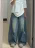 衣然呈品個(gè)性街頭時(shí)尚潮流闊腿牛仔褲女春秋新款高腰顯瘦寬松拖地長(cháng)褲子女 藍色 M 【建議95-110斤】 曬單實(shí)拍圖