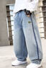 猴兄仔男童褲子春季中大兒童休閑寬松直筒牛仔褲男孩春秋季洋氣寬松長(cháng)褲 藍色 150 曬單實(shí)拍圖