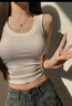 歐迪芬女士吊帶背心女0碳萊賽爾舒適裸感寬肩帶遮副乳內搭基礎打底白L 曬單實(shí)拍圖