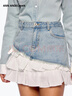 ANN ANDELMAN官方直營(yíng)滿(mǎn)天星燙鉆牛仔短裙解構層次感拼接蛋糕半裙 藍色 XS 曬單實(shí)拍圖