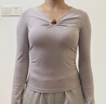 三彩【月影流芳】2026春季新款鏤空V領(lǐng)長(cháng)袖T恤上衣修身打底內搭C 淡紫色 S 155/80A 曬單實(shí)拍圖